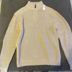 NWT Old Navy Men’s Quarter Zip Knitted Mock-Neck Sweater Oatmeal Tan Size Large